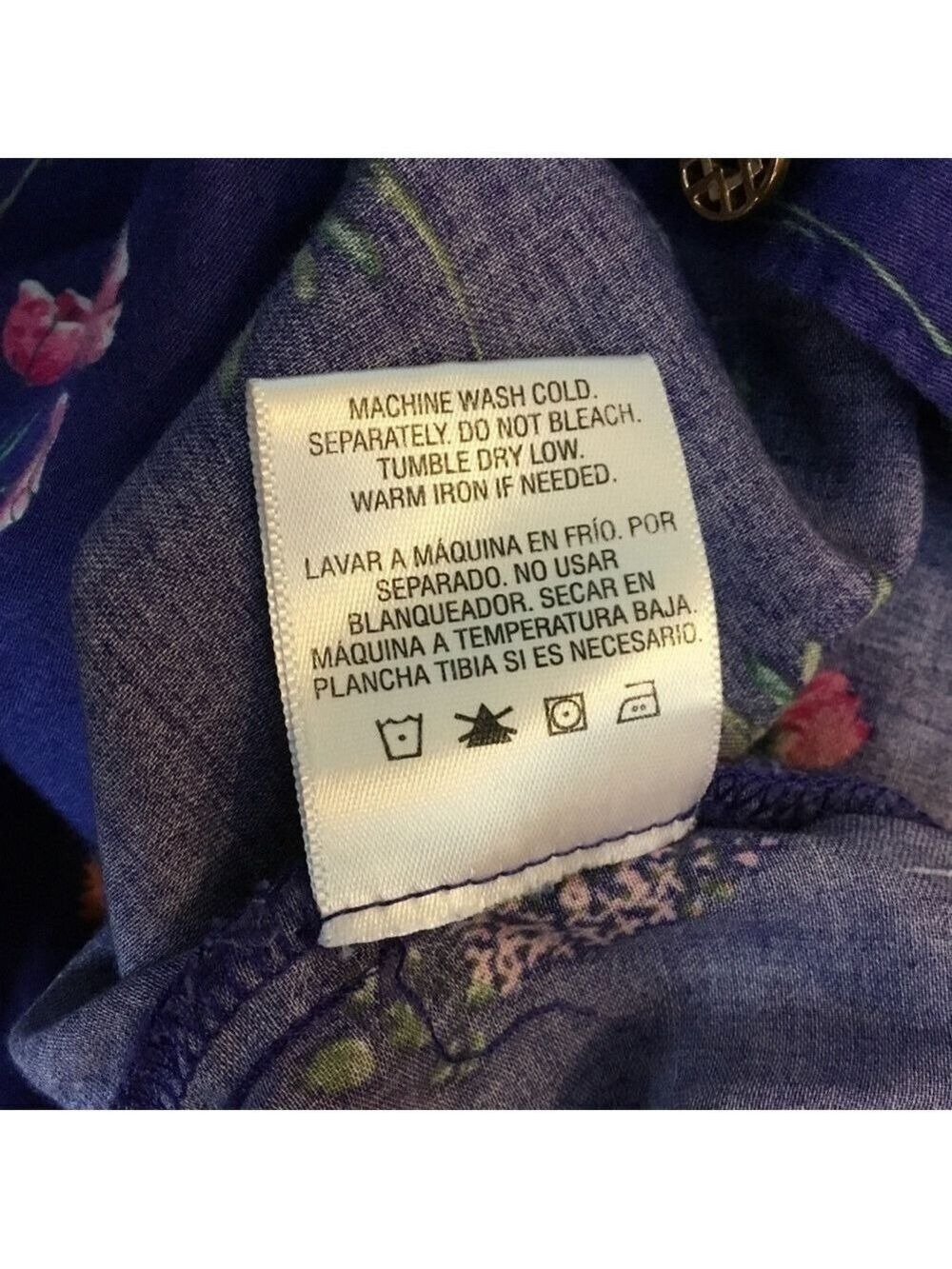 JACLYN Smith XL royal blue floral button down roll sleeve top - Picture 7 of 16